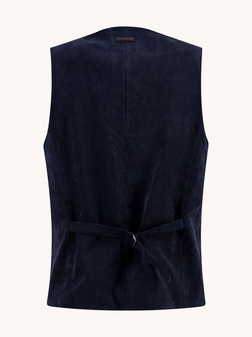 A Fish Named Fred men's Rib waistcoat in Navy, back view