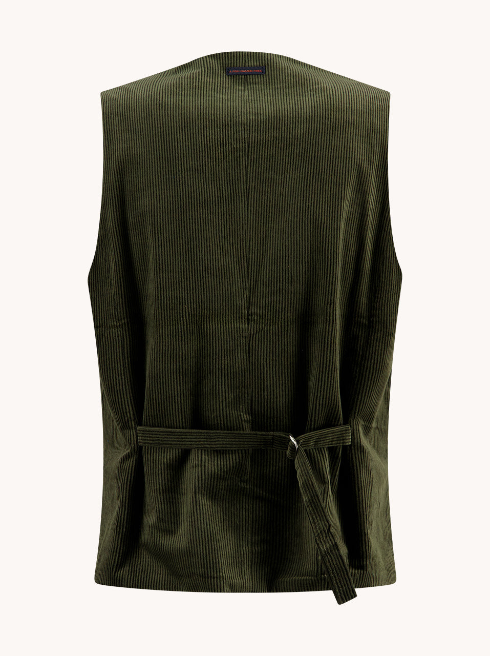 A Fish Named Fred men's Two Tone Rib waistcoat in Forest Green, back view
