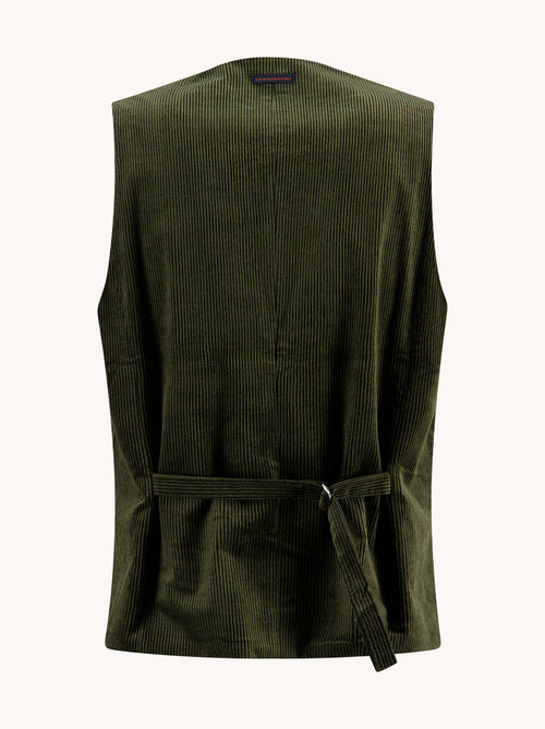 A Fish Named Fred men's Two Tone Rib waistcoat in Forest Green, back view