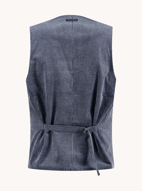 A Fish Named Fred men's Two Tone Rib waistcoat in Jeans Blue, back view