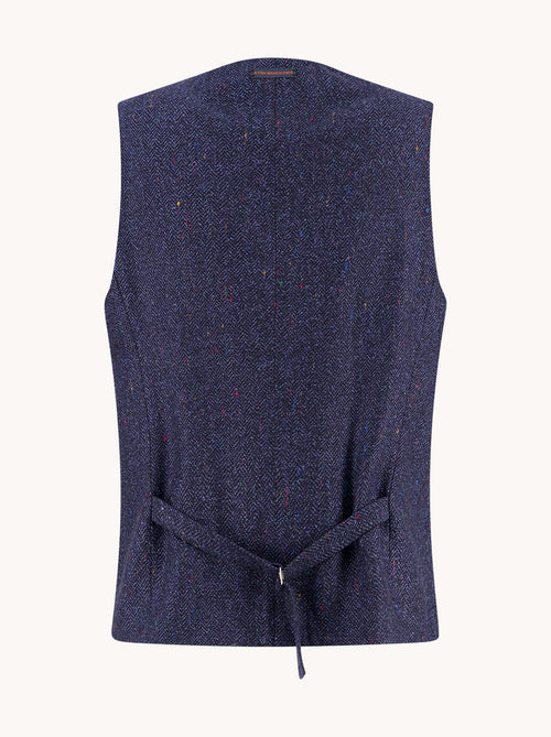 A Fish Named Fred men's Herringbone waistcoat in Navy, back view