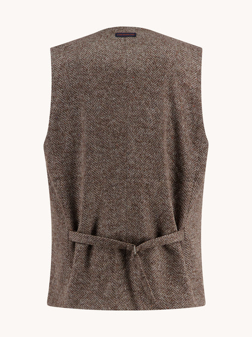 A Fish Named Fred men's Brushed Herringbone waistcoat in Sand, back view