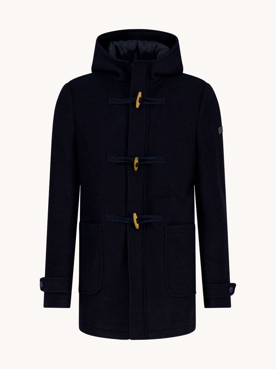 A Fish Named Fred men's duffle coat in Navy, front view