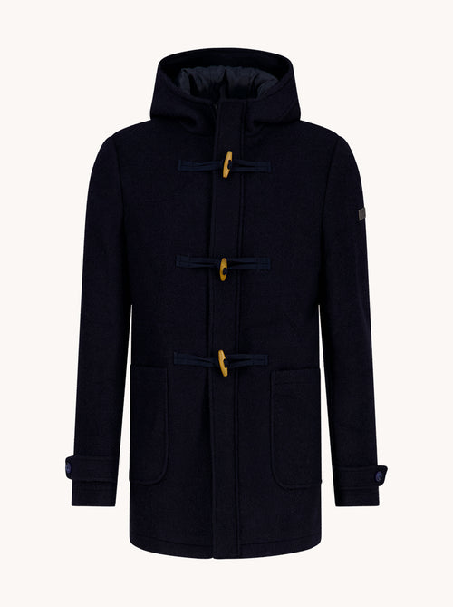 A Fish Named Fred men's duffle coat in Navy, front view