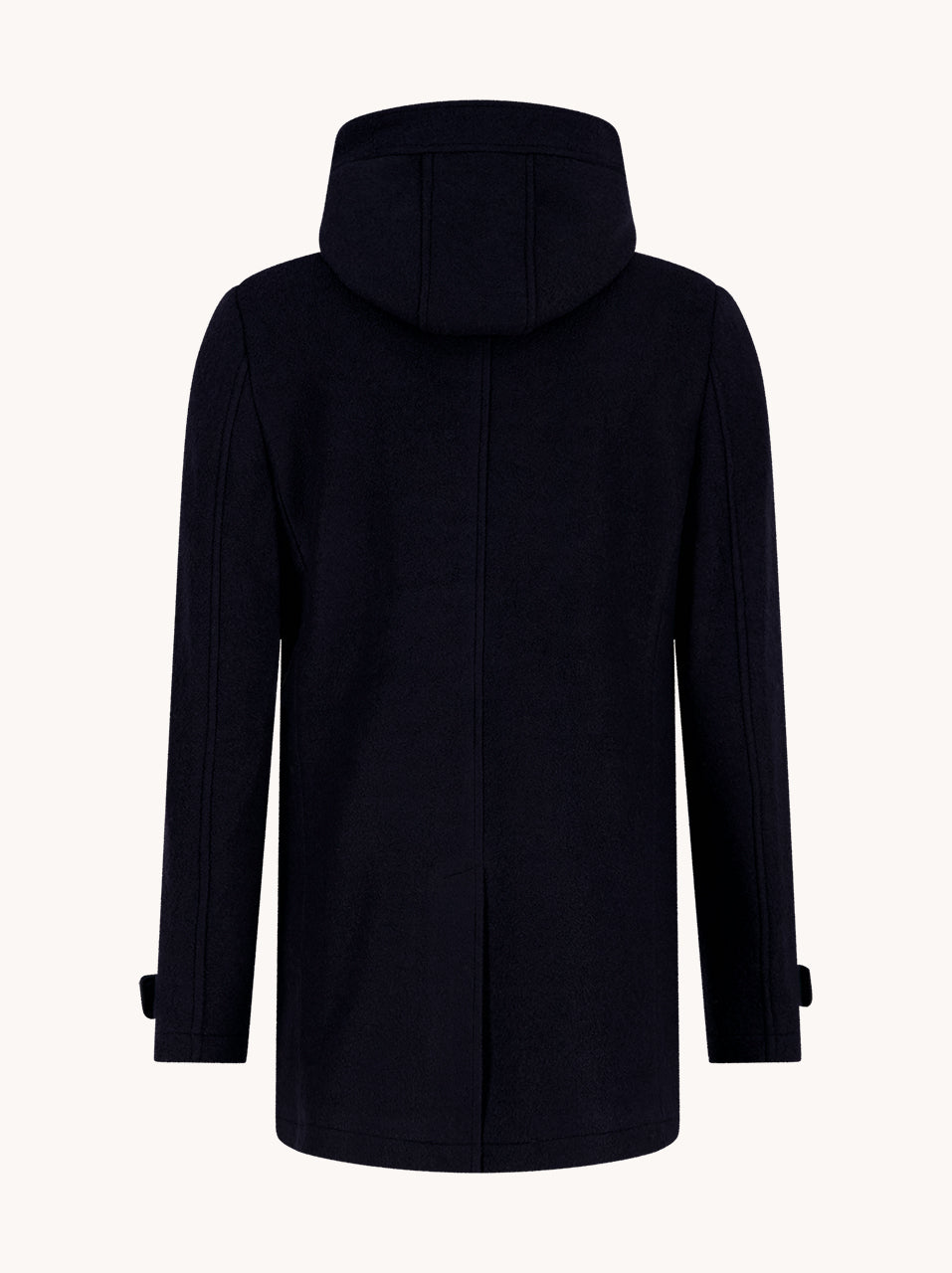 A Fish Named Fred men's duffle coat in Navy, back view