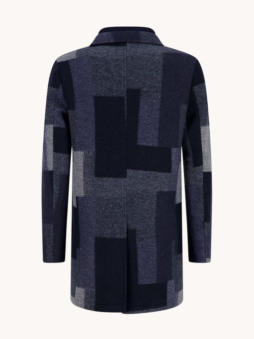A Fish Named Fred men's Big Check overcoat in Navy, back view