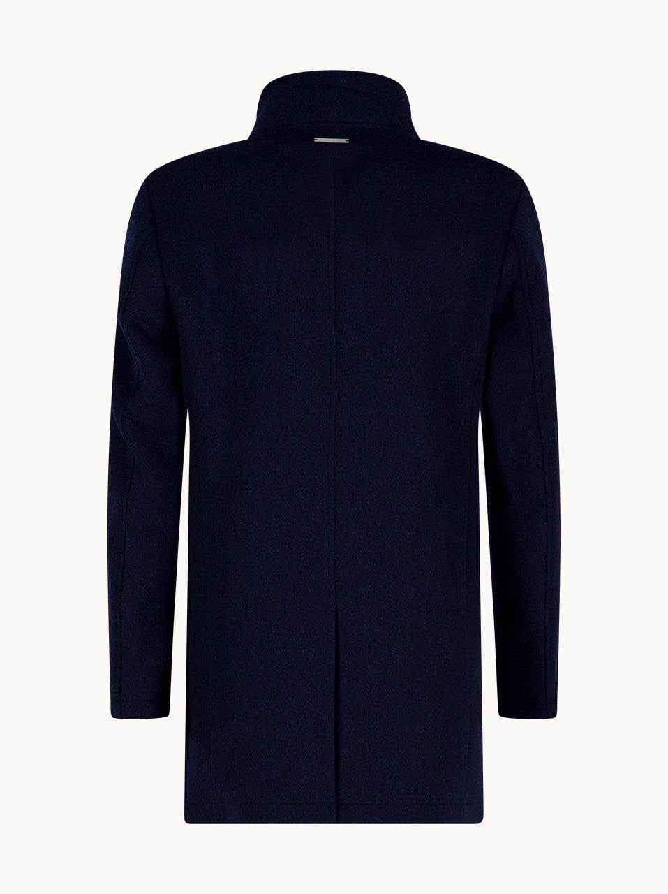 A Fish Named Fred men's Funnel Neck Coat in Navy, back view