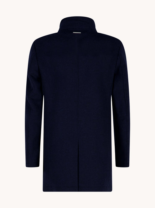 A Fish Named Fred men's Funnel Neck Coat in Navy, back view