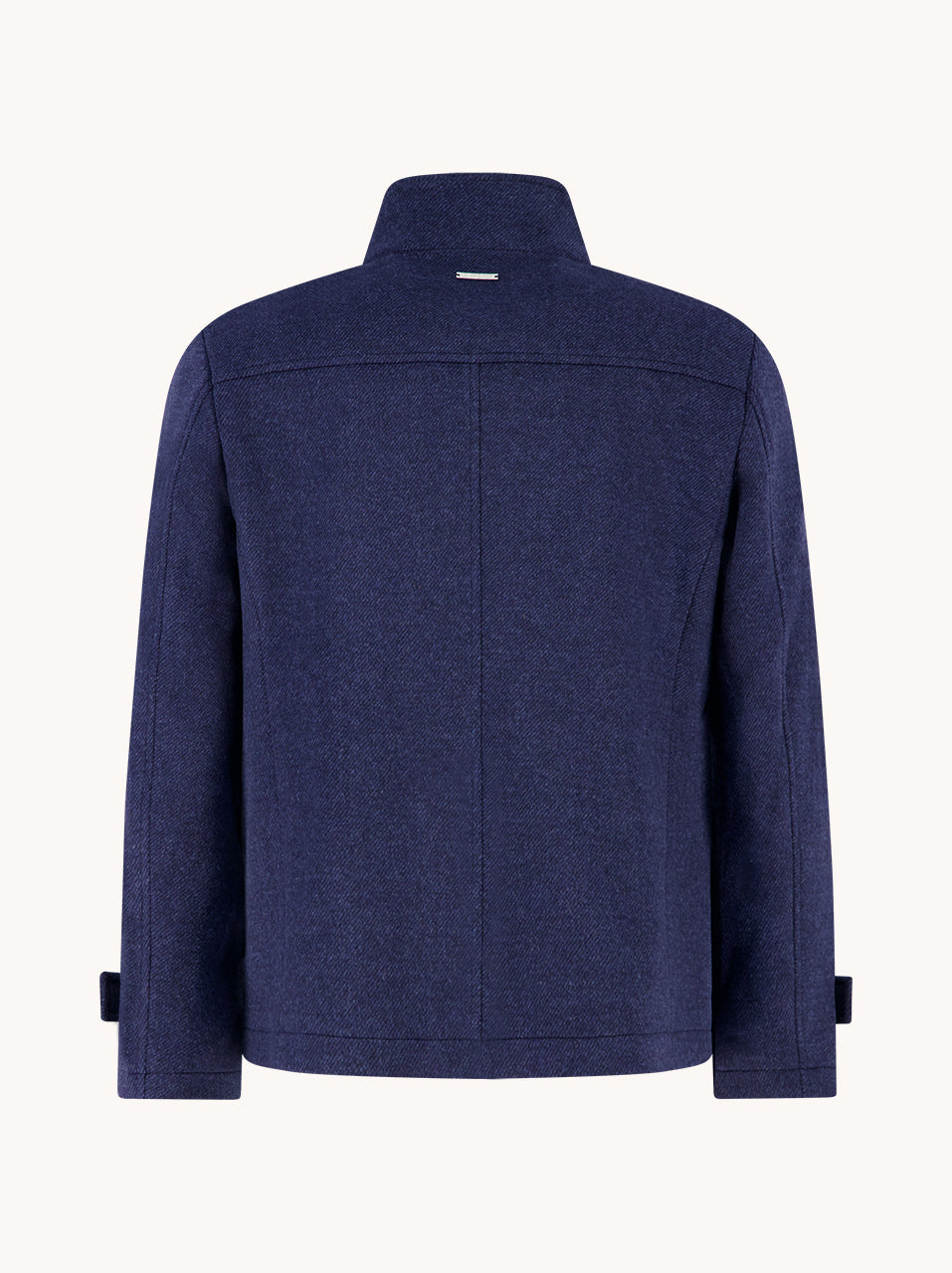 A Fish Named Fred men's Short Funnel Neck Coat in Navy, back view