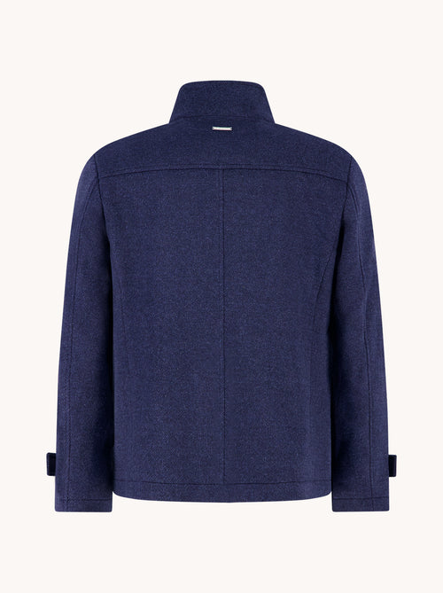 A Fish Named Fred men's Short Funnel Neck Coat in Navy, back view