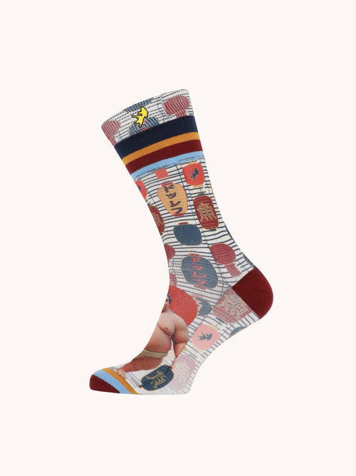 A Fish Named Fred men's Lanterns 3 Pair socks in Multicolour Red, side view