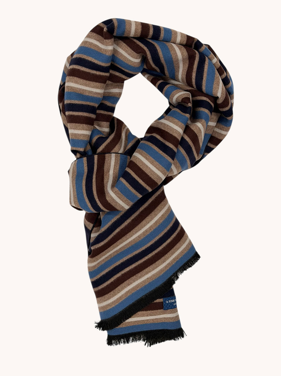 A Fish Named Fred men's Stripe scarf in Multicolour Blue, back view