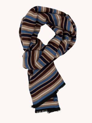 A Fish Named Fred men's Stripe scarf in Multicolour Blue, back view