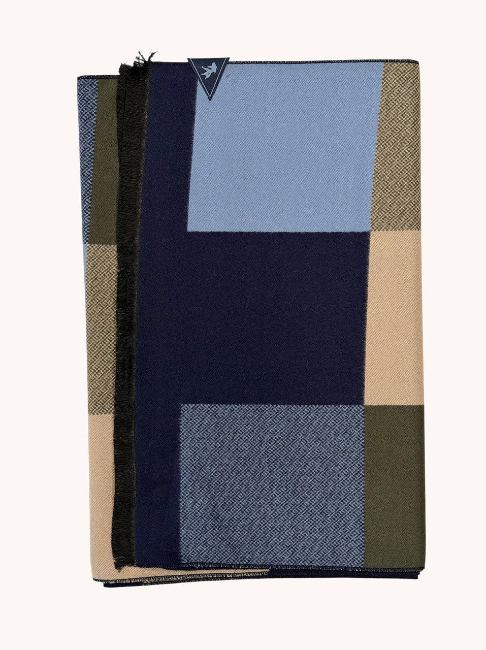 A Fish Named Fred men's Block scarf in Multicolour Blue, front view