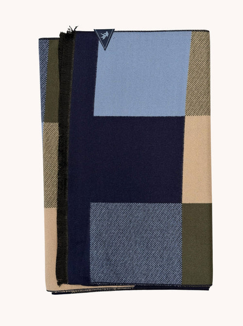 A Fish Named Fred men's Block scarf in Multicolour Blue, front view