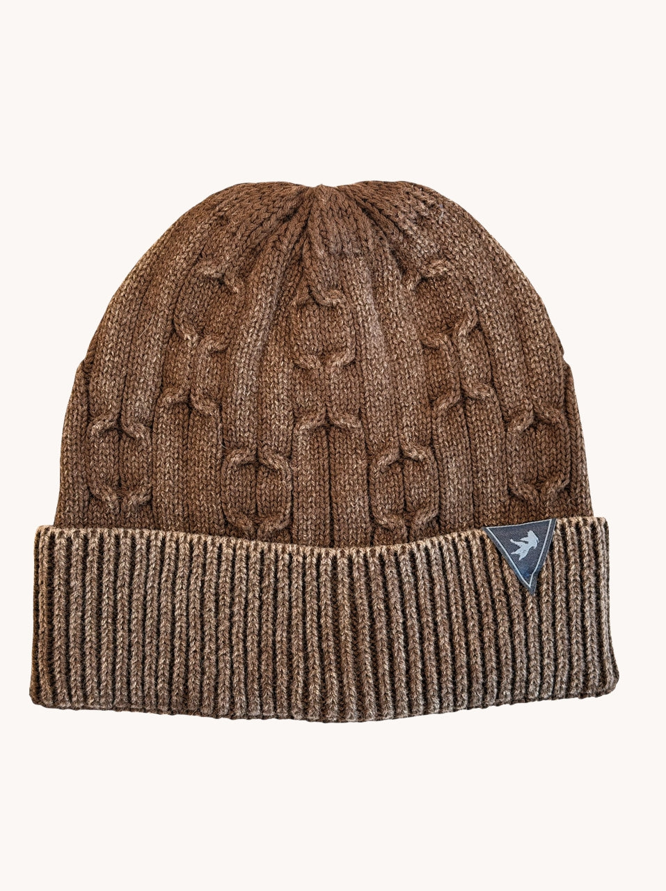 A Fish Named Fred men's Knitted Cable beanie in Chocolate Brown, front view