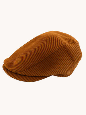 A Fish Named Fred men's Rib flat cap in Cognac, front view