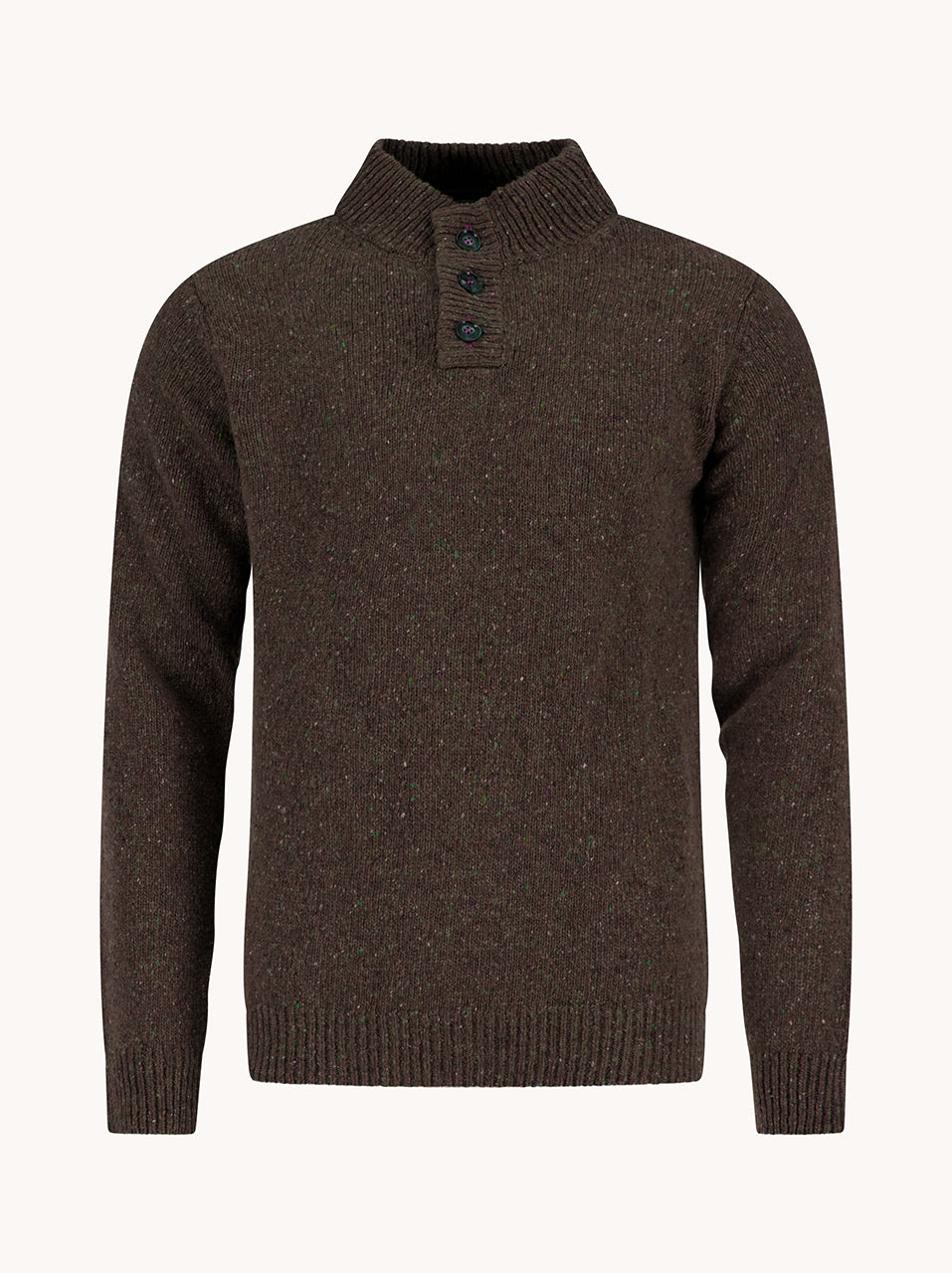A Fish Named Fred men's Knitted jumper in Chocolate Brown, front view