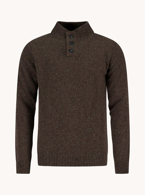A Fish Named Fred men's Knitted jumper in Chocolate Brown, front view