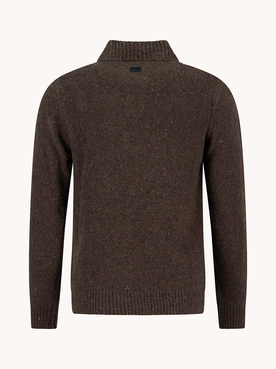 A Fish Named Fred men's Knitted jumper in Chocolate Brown, back view
