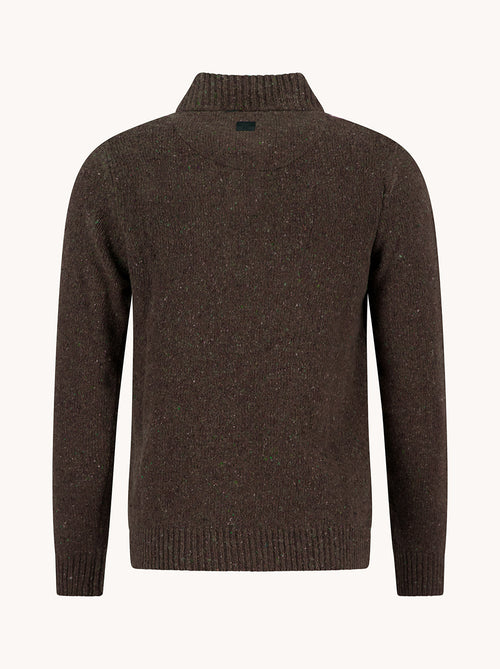 A Fish Named Fred men's Knitted jumper in Chocolate Brown, back view