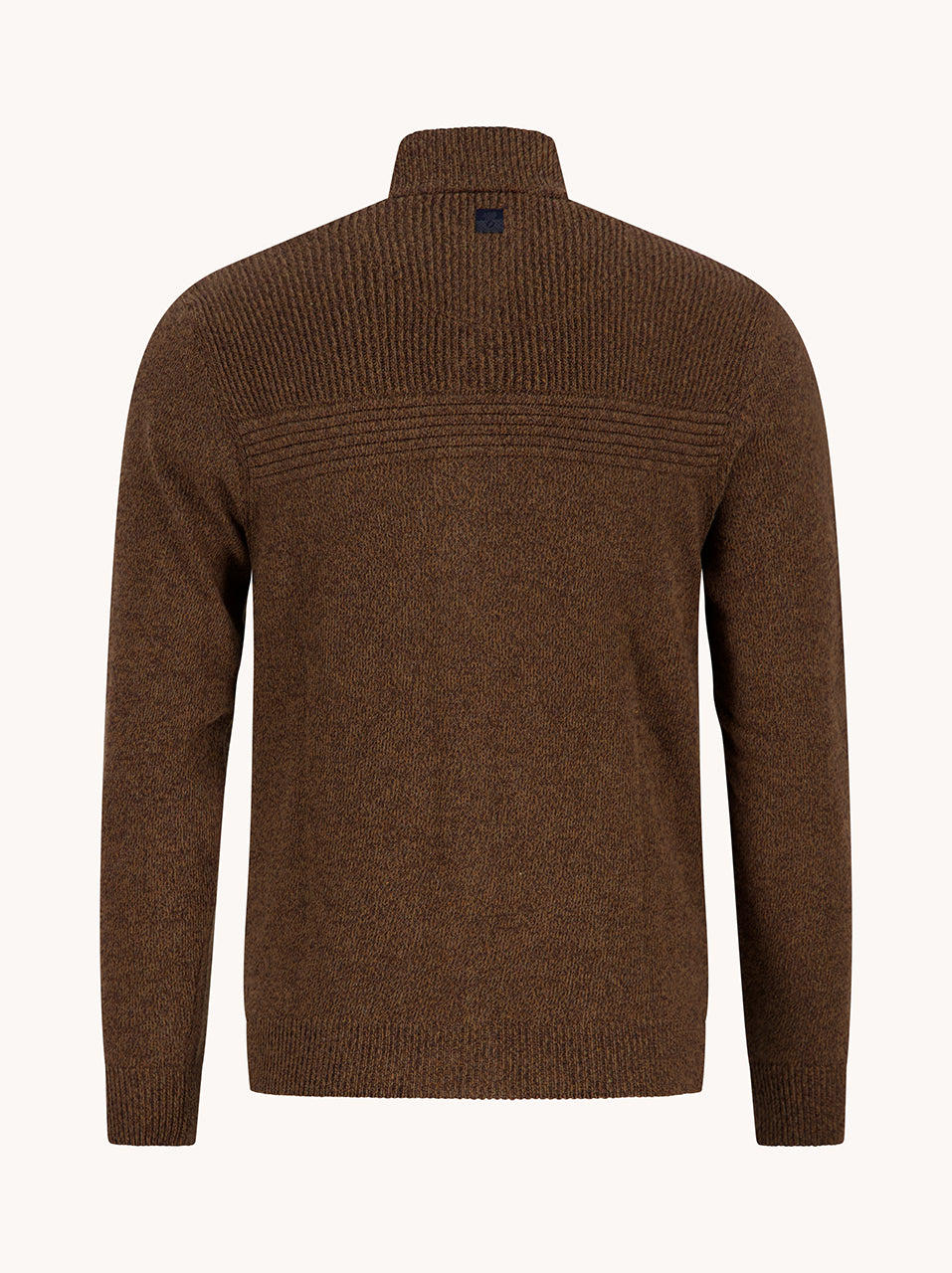 A Fish Named Fred men's Melange cardigan in Chocolate Brown, back view
