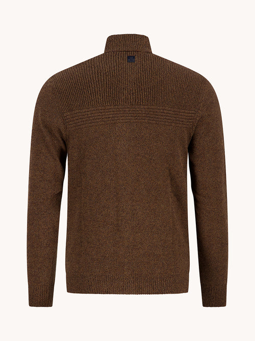 A Fish Named Fred men's Melange cardigan in Chocolate Brown, back view