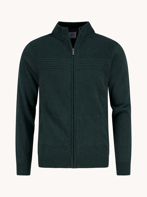 A Fish Named Fred men's Melange cardigan in Dark Green, front view