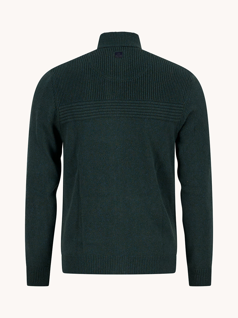 A Fish Named Fred men's Melange cardigan in Dark Green, back view