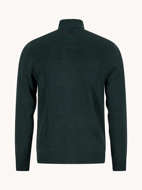 A Fish Named Fred men's Melange cardigan in Dark Green, back view