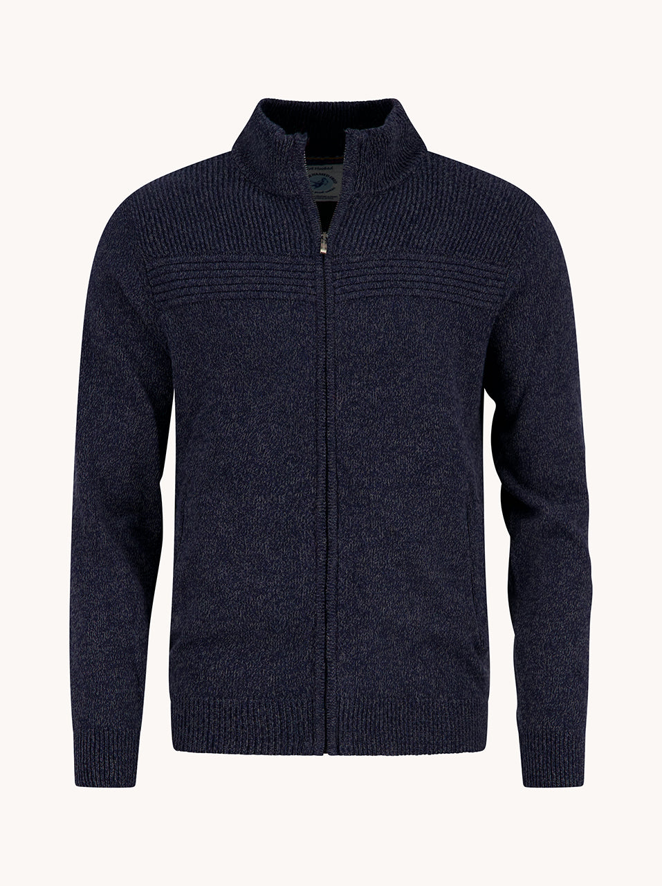 A Fish Named Fred men's Melange cardigan in Navy, front view