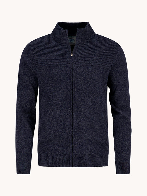 A Fish Named Fred men's Melange cardigan in Navy, front view