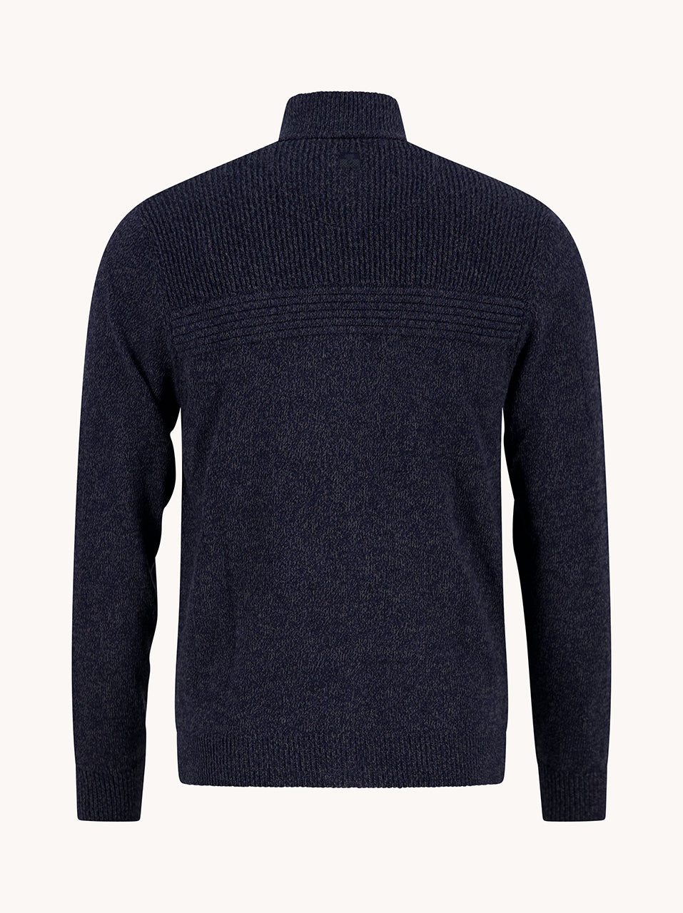 A Fish Named Fred men's Melange cardigan in Navy, back view