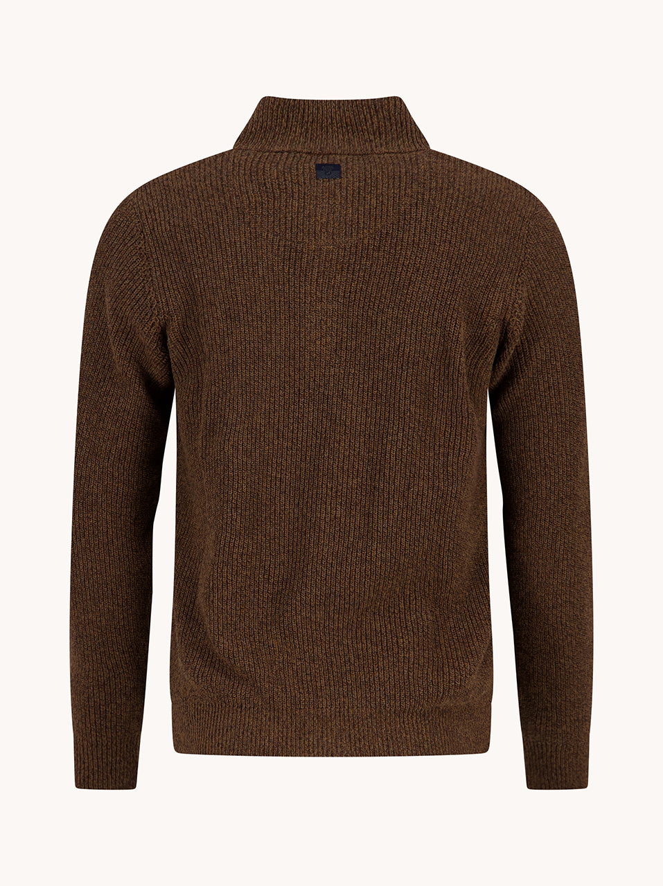A Fish Named Fred men's Mock-zip pullover in Chocolate Brown, back view