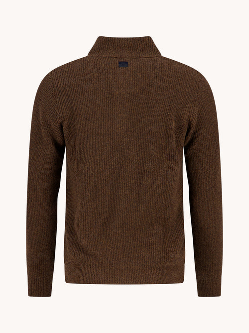 A Fish Named Fred men's Mock-zip pullover in Chocolate Brown, back view
