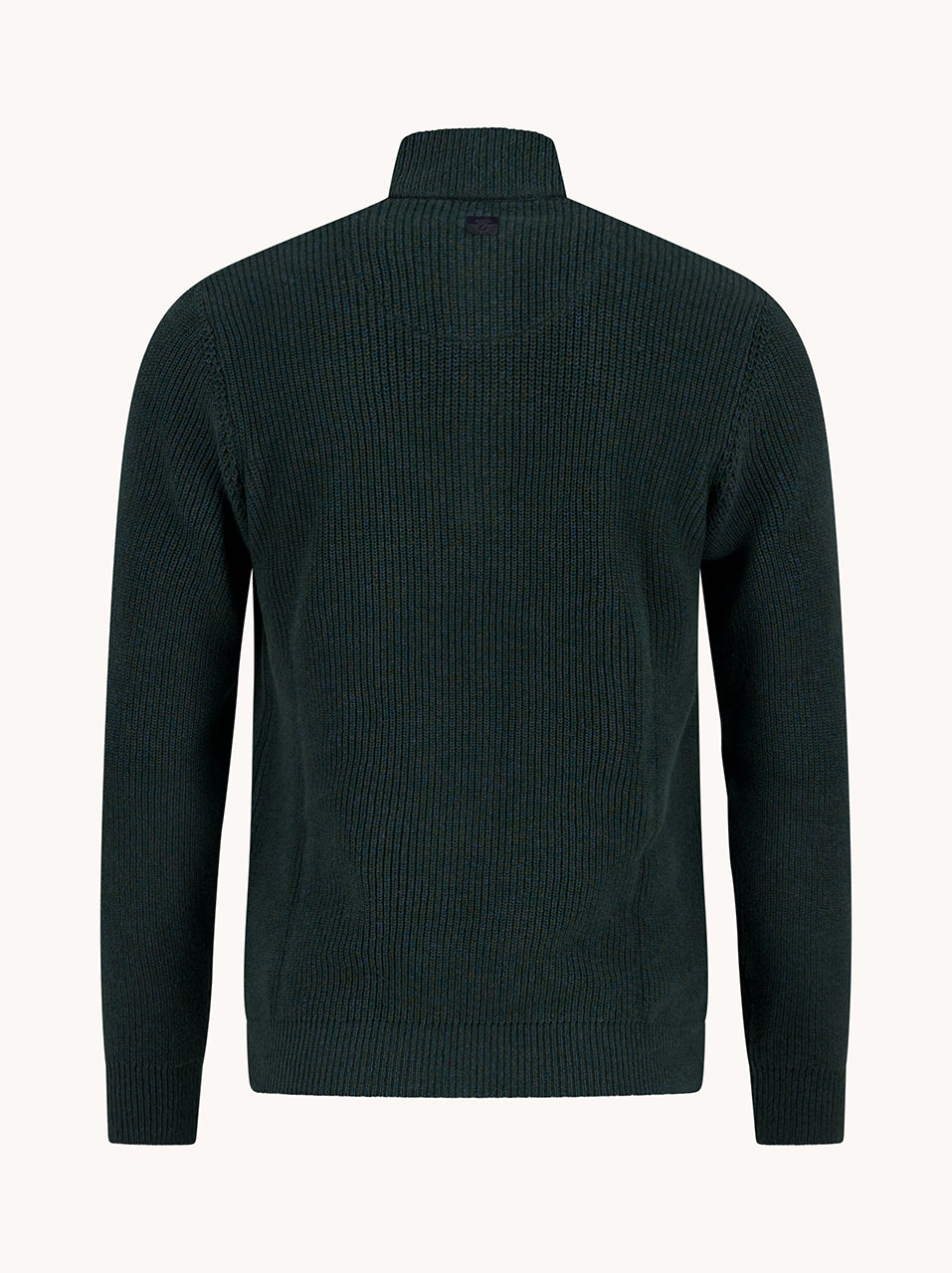 A Fish Named Fred men's Mock-zip pullover in Dark Green, back view