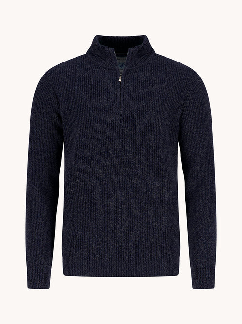A Fish Named Fred men's Mock-zip pullover in Navy, front view