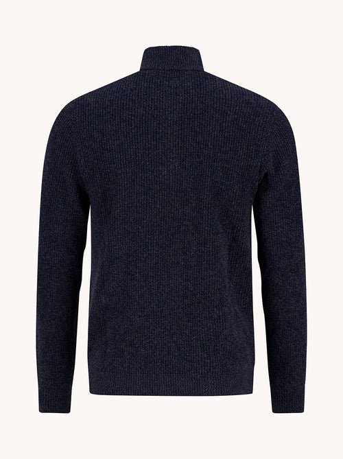 A Fish Named Fred men's Mock-zip pullover in Navy, back view