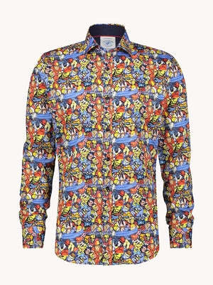 A fish named Fred - Shirt best of brood F Classics - Men's multicolor artistic print shirt by A Fish Named Fred with fish hook detail, vibrant colorful menswear style.