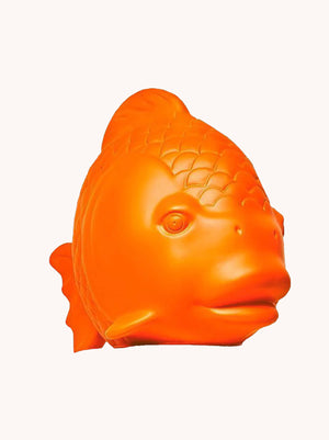 A fish named Fred - Fish head foam big 60CM - Bright orange foam fish head sculpture with detailed scales and prominent eyes, inspired by A Fish Named Fred's artistic.